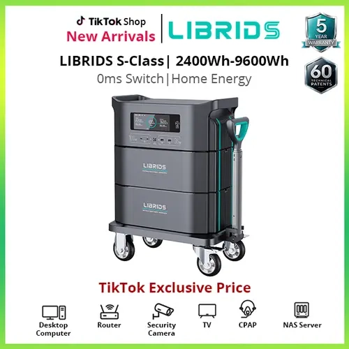 Librids EnergyCan S-Class Modular Portable Power Station, 2400Wh-9600Wh LFP Solar Generator, 3300W-9900W AC Output, 0ms UPS, Fast Charging, Stackable Battery Backup for Home, RV, Camping & Gas Generator Alternative Charging Rechargeable