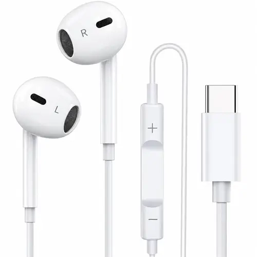 USB-C Wired Semi-In-Ear Headphones, Type C Earbuds Wired Headphones with HiFi Sound, Built-In Mic, Remote Control, Volume Adjustment, Lightweight Portable Design, Sweat Resistance, Phone Accessories for Samsung Plus, iPhone 15/16 Pro
