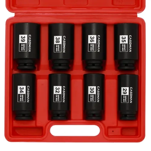 CASOMAN 8PCS 1/2 in. Deep Axle Nut Impact Socket Metric Tool Kit Set, CR-MO 12-Point 29-39mm Universal Wrench with Storage Case, Tools for Mechanics for Tough Jobs, Father's Day Gift