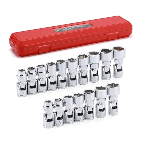 CASOMAN 17PCS 3/8" Drive Universal Flex Head Ratchet Set - Heavy Duty CR-V Metal Hand Tools, ANSI Standard 6-Point SAE/Metric Wrenches, Corrosion Resistant 360° Swivel Head, Tools for Mechanics