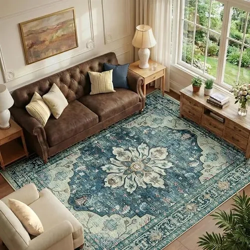 BESTSWEETIE 6x9 in Washable Bohemian Faux Wool Area Rug - Soft Cozy Decorative Living Room Farmhouse Home Essential (Livestream Auction Eligible), Bohemian Area Rugs