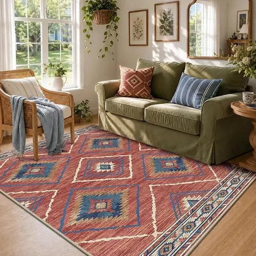Livestream Auction | 5x7 Washable Boho Decor Area Rug - BESTSWEETIE Soft Luxury Faux Wool Farmhouse Rug for Living Room, Bedroom - Home Essential, Boho Decor Area Rugs, Soft And Luxury Area Rugs