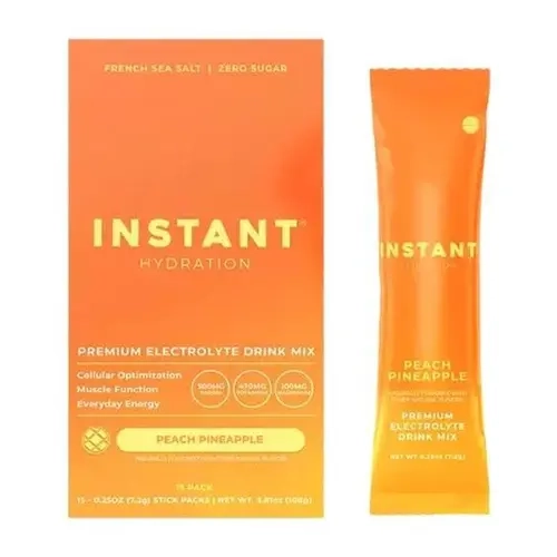 Instant HydrationPeach Pinapple 15 pk, Premium Salt Electrolyte Drink Mix Sticks, Sugar Free Packets, Flavor Powder