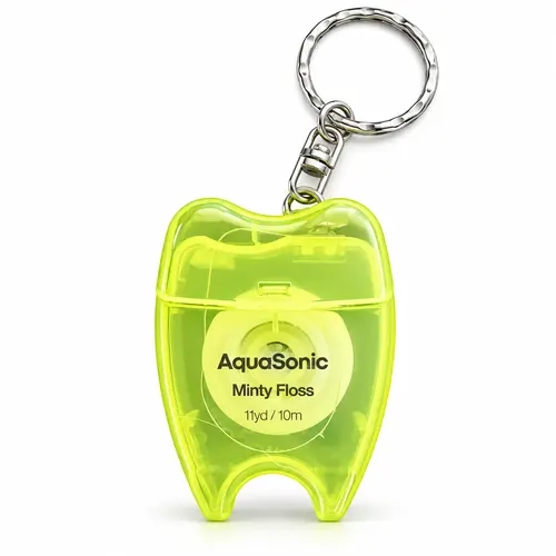 AquaSonic Minty Floss Keychain | Portable Mint String Dental Floss, 11 yd / 10 m | Travel & On-the-Go Oral Care
