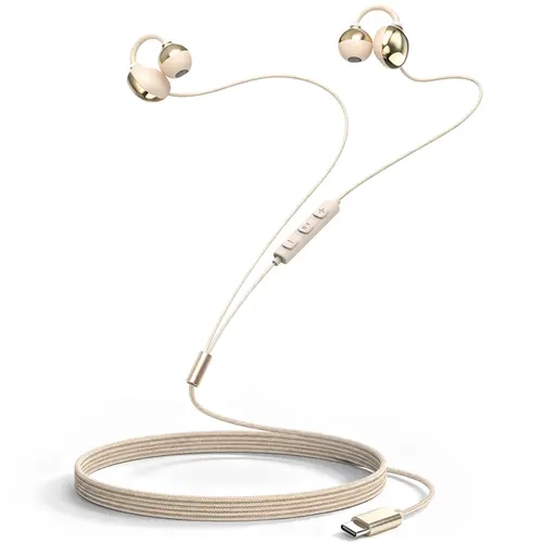 Wired Earbuds with Gold-Tone Finish and USB-C Charging Cable for Superior Audio Experience