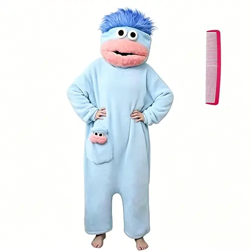 Blue Cute Pajamas Wearable Blanket Hoodie for Women Men,  Oversize Soft Warm Cozy Pullover Home Loungewear Funny Pajamas Onesie, Perfect for Home Party Costume Halloween, One Size for Women Men