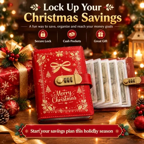 Lockable A6 Money Savings Book - Office Accounting Stationery, Cash Storage Notebook, Bill Organizer, Monthly Budget Planner for Important Information (Christmas & New Year Gift Option)
