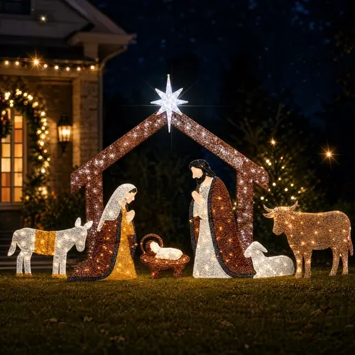 Hourleey Traditional Lighted Nativity Scene Decorations Outdoor, 6 FT Holy Family Nativity Set with 330 LED Lights, Waterproof Pre-lit Decor for Indoor Yard, Lawn & Garden Holiday Display, Sheep