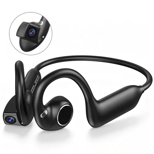 FunnyPanda AI Open-Ear Bluetooth Audio Headphones - Chargeable Bone Conduction Earbuds with 8MP Smart Camera, AI Translation, Memory Function, Wireless Sport Earphones for Running & Travel