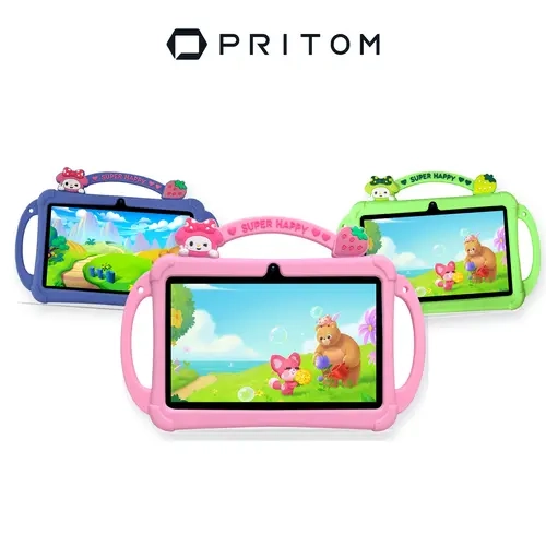 PRITOM Kids Tablet Bundle 2 Pack or 3 Pack 7 Inch Tablets 4GB RAM 32GB Storage WiFi Dual Camera Parental Control with Shockproof Handle Cases Pink Blue Green