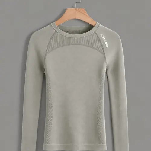 Women's Sporty Long Sleeve T-Shirt, Letter Round Neck, High Stretch Breathable, Quick Dry, Ideal for Gym Running Yoga, All Seasons