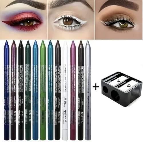 12-Color Gothic Eye & Lip Makeup Set, Water-Sweat Resistant High-Shine Pearl Eyeliner Pencils with Free Sharpener, Smoky Punk Goth Style for Back to School