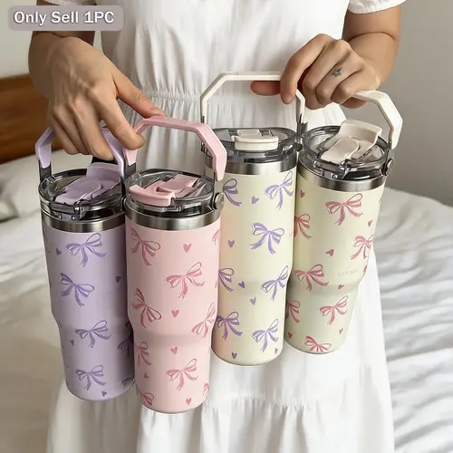900ML Insulated Stainless Steel Cup, Heart Pattern, Dual Layer, Vacuum Bottle, Outdoor, Office, Home, Travel, Gift Idea, Travel Mugs Insulated For Hot And Cold
