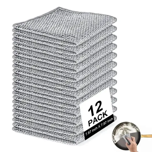12PCS / 24PCS Non-Scratch Mesh All Purpose Cleaning Cloths - Reusable, Durable, Fast-Drying, Lightweight, Washable, Ergonomic Square Home Care Cloths for Kitchen Stainless Steel Cookware, Pots, Sinks