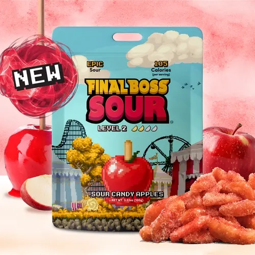 Final Boss Sour - Level 2 Red Candy Apple Dried Fruit - 1 or 4 Pack Options | Real Fruit | Sour Candy | Dried Snacks