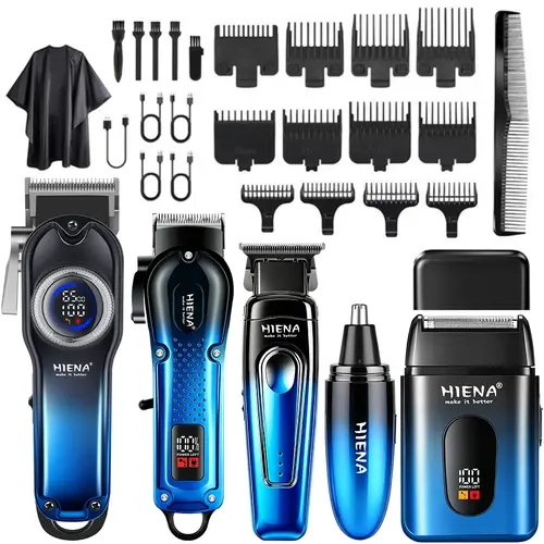 HIENA PRO Cordless Hair Clipper Set for Men, Professional Barber-Grade Fade Clippers with Ceramic Moving Blade, 5V/1A Voltage Rechargeable Hair Cutting Kit