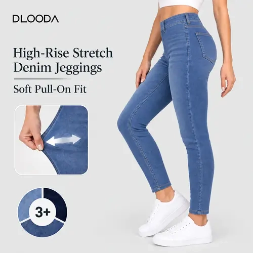 DLOODA Women's High-Waisted Slim Casual Jeans - Stretchy Denim Pants for Women with Pockets, Belt Loops, Tummy Control, Pull-On Ankle Fit - Work, Everyday Wear Womenswear Bottoms
