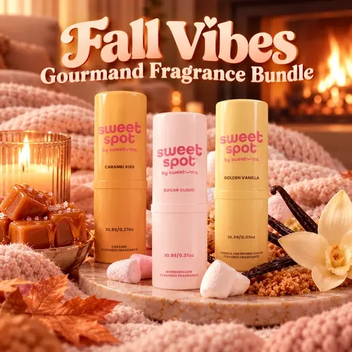 Sweet Spot by Sweetums Fall Vibes Gourmand Fragrance Bundle - Caramel Kiss, Sugar Cloud, Golden Vanilla 10.8g/0.37oz