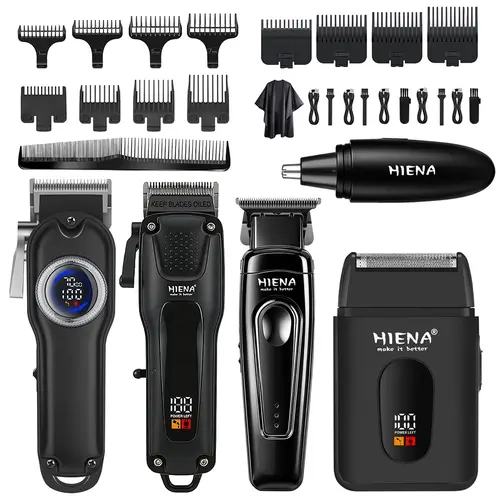 HIENA PRO Men's Hair Clipper Kit, Cordless Professional Barber Clipper Set, Ceramic Moving Blade Fade Machine, Rechargeable Grooming Set