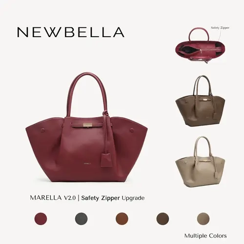 [New Arrival] NEWBELLA Marella M V2.0 Safety Zipper PU Leather Tote Bag, Collapsible with Luggage Sleeve for Work and Travel #sohoch