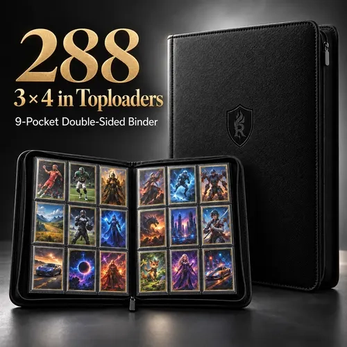 Toploader Binder for Sports Cards, TCG & Collectibles, Zippered Album with Double-Sided 9-Pocket Pages, Holds 288 Standard 3x4 Toploaders