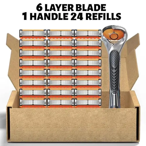 PSLEE Men's Boxed Kit Razors - Unscented Blade & Handle Razors with Replaceable Sharp Heads, 24 or 48 Refills, Ergonomic Design for Daily Grooming, Easy Swaps & Long-Lasting Smooth Cleansing Shaves, Unscented Razors
