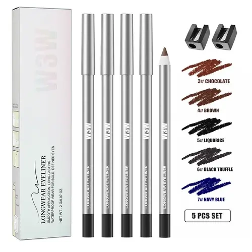 5PCS Waterproof Gel Eyeliner Pencils - Smooth Glide, Creamy Texture, Smudge-Proof - Precision Definition for Inner/Outer Lids, Winged Makeup for Daily & Night Looks