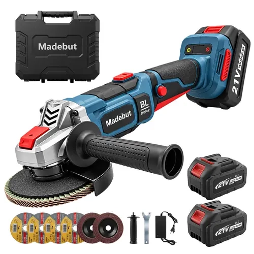 Cordless Angle Grinder, 21V Brushless Electric Grinder Kit with 2×4.0Ah Batteries & Charger, Cutting & Grinding Discs, Portable Power Tool for Metal Cutting, Grinding & Polishing