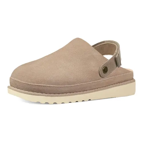 EVELLYHOOTD Women's Casual Platform Clogs - Adjustable Backstrap, Slip-On, Basic Look, Round Toe, Comfort Footbed, Non-Slip TPR Sole, Breathable Foam Faux Fur Upper, Taupe, Breathable Clogs, Shoes for Women