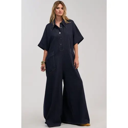 THE BEST OVERSIZED DENIM JUMPSUIT IN DARK BLUE DENIM