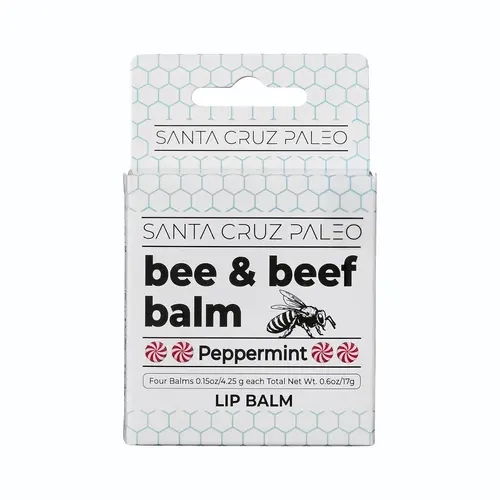 Santa Cruz Paleo Grass Fed Beef Tallow & Beeswax Lip Balm - 4 Pack - Beef Tallow for Skin Care, Lip Moisturizer, Hypoallergenic for Sensitive Skin, Long Lasting & Vitamin Rich