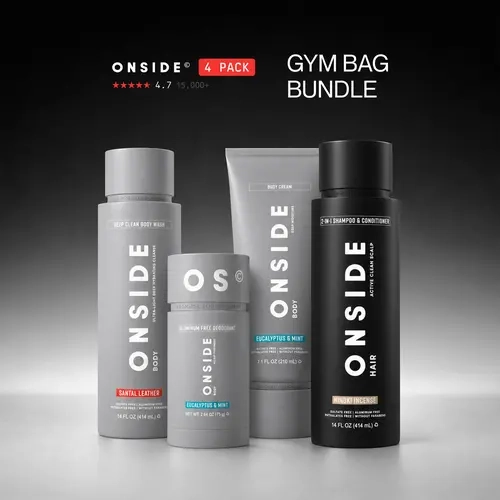 ONSIDE Gym Bag Bundle | Deep Clean Body Wash, High Performance Deodorant, Body Cream, 2-in-1 Shampoo & Conditioner