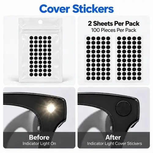 【Money-Saving Bundle】Smart Glasses Indicator Light Cover Adhesive Stickers - Black Round Small Dots, Easy Apply, Removable Wearable Accessory for Daily Use