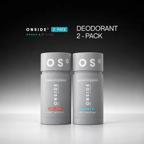ONSIDE High Performance Deodorant 2-Pack | Aluminum Free | Dermatologist Tested | Gentle on Skin, Built for Active Lifestyles | Santal Leather & Eucalyptus Mint | Performance Care