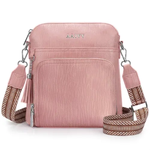 AAIVV SYTRAH Women's Anti-Theft Crossbody Bag, RFID Blocking Vegan Leather Purse with Built-In Wallet, Adjustable Wide Strap, Travel Shoulder Bag (Pink), Crossbody Bags For Women