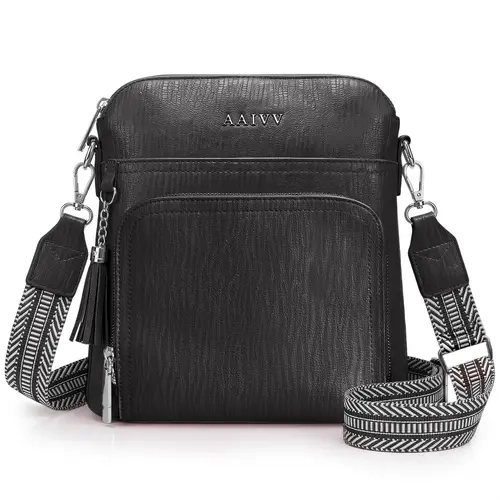 AAIVV SYTRAH Women's Anti-Theft Crossbody Bag, RFID Blocking Purses for Women with Built-In Wallet, Adjustable Wide Strap, Vegan Leather Travel Bag (Black)