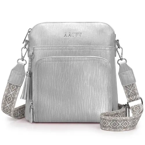 AAIVV SYTRAH Anti-Theft Crossbody Bag for Women, RFID Blocking Purse with Built-In Wallet, Adjustable Wide Strap, Vegan Leather Travel Shoulder Bag(Silver gray)