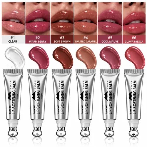6-Color Moisturizing Lip Softening Balm, Tinted High-ShineGlosswith Metal Applicator Tip, Helps Smooth the Look ofFine LipLines, Suitable for Day and Night Use