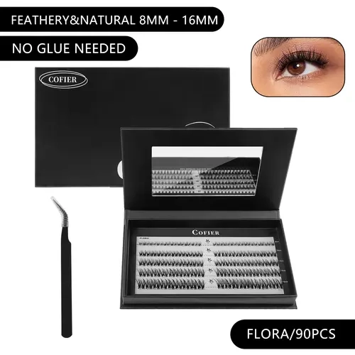 [Ivy Event] Cofier High Quality Eyelashes Clusters Kit, Jelly-Coated Self-Adhesive Cluster Lashes with Tweezers, Easy Application, Beginner-Friendly Dramatic False Eyelashes & Adhesives (80/90/100 Pcs)