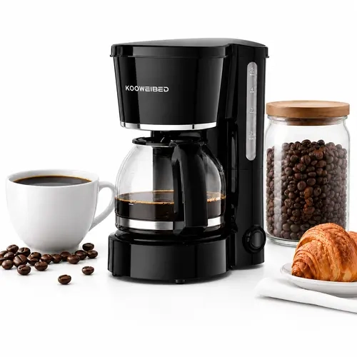 KOOWEIBED 5-Cup 25 oz Slim Drip Coffee Maker Machine with Glass Carafe, Programmable Delay Brew, Keep-Warm Plate, Auto Shutoff, Reusable Filter