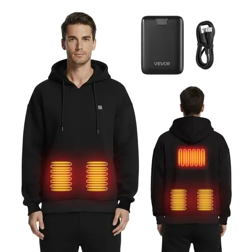 【Opantalk Auction】VEVOR Heated Sweatshirt Hoodie for Men Women- Unisex Neutral Silhouette, Loose Fit Cotton Blend Polyester Fleece, 7.4V 16000mAh Rechargeable Power Bank, 5 Heating Zones, 3 Temp Levels, 4-8H Warmth