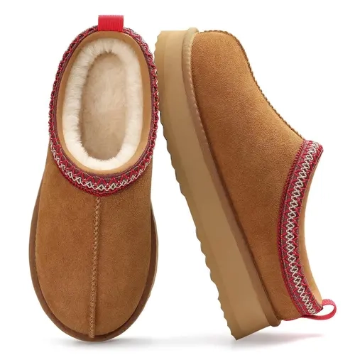 KIDMI Genuine Suede Platform Slippers For Women, Fuzzy Winter Warm Shoes Classic Cozy Slip On Slippers For Indoor Outdoor, All Day Comfort, Ideal Present