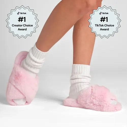 Comfrt | Dreamer Crossover Slipper | Faux-Fur Plush Open-Toe Slipper With Crisscross Strap