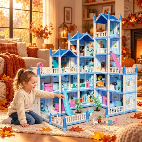 16-Room Sturdy Colorful Dollhouse (25"x18"x29") with Moveable Furniture, Kids Toys for Unisex Pretend Play, Multi-Player Scenes, Development-Focused Homecoming/Back to School Party Gift