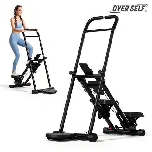 OVER SELF Stair Stepper with Handlebar, Waist Twister Plate for Full-Body Workout, 330LBS Capacity, Compact Cardio Climber Exercise Machine with Adjustable Pedals, Vertical Climber, OutdoorFun for Home Gym FallDealsForYou