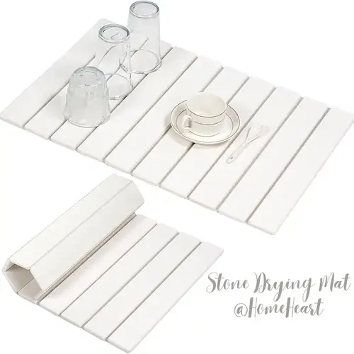 Diatomaceous Earth Dish Drying Mat (Large + Medium 2-Pack Set) - Kitchen Counter Drying Pad, Super Absorbent, Quick-Dry, Heat-Resistant, Non-Slip, Foldable Stone Mat with Marble Pattern Placemats & Coasters Set