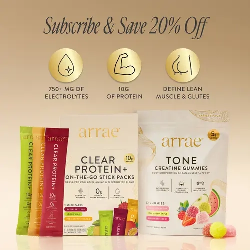 arrae Variety Bundle | 5g of Creatine & 10g of Protein, Collagen, + Amino Acid Blend & Electrolytes | Assorted Flavors | Gut-Friendly Formula | Dietary Supplement Fitness