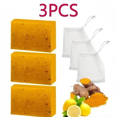 Lemon Turmeric & Kojic Acid Foaming Cleansing Soap Bar - Restore, Exfoliate & Boost Radiance, Acne-Fighting Daily Face & Body Wash for Men & Women with Soap Saver Bags, Christmas Gift