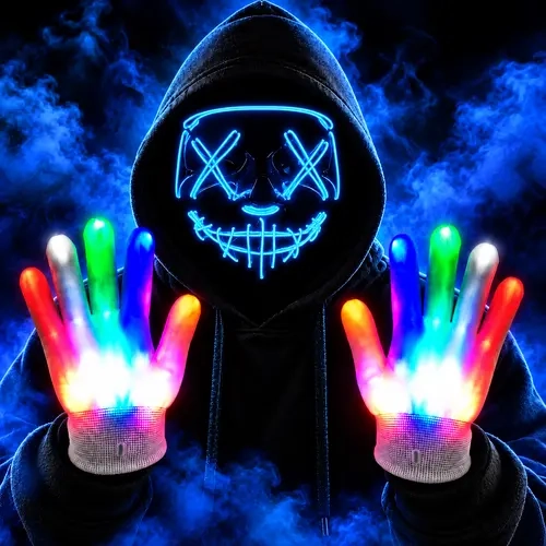 2026 Spooky Halloween Adult Horror LED Light-Up Mask and Gloves Set - 4 Lighting Modes, Party Costume Accessories, Cosplay Props, Bonfire Gift