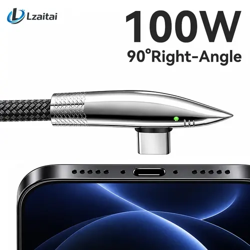 6 ft Braided Right Angle Charging Cable Set (100W USB-C & 30W Lightning) with E-Marker Chip, RGB Lighting for iPhone15/16/17/18 Pro Max, iPad, Mobile Cellphone Smartphone Electronic Devices, Laptops, Gaming